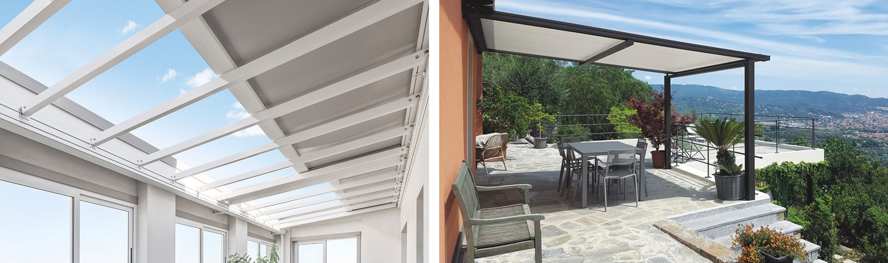 tettoie con tende a rullo