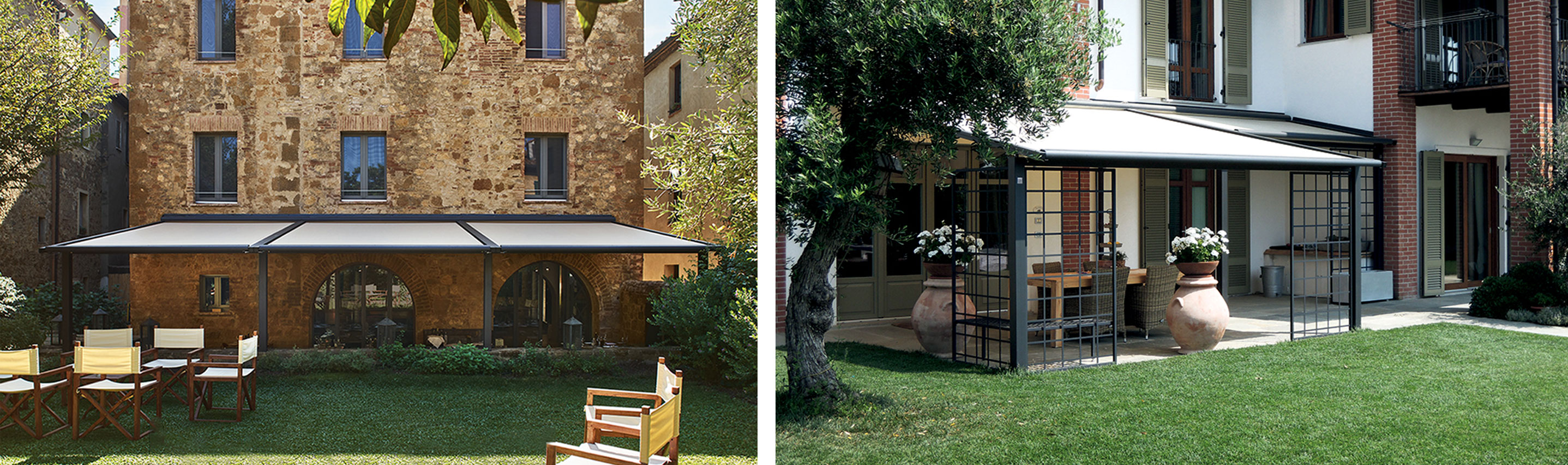 tettoie con tende a pacchetto